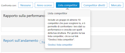 screenshot dell'extranet di Booking.com pannello analytics - confronto con la lista dei competitors. Geco Consulenze Alberghiere: Revenue Management, Rappresentanza Commerciale, Digita Marketing